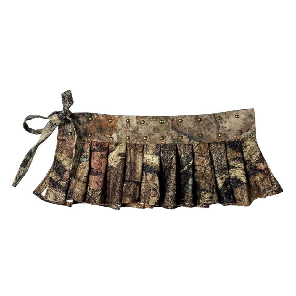 upcycled camo pleated mini skirt-belt